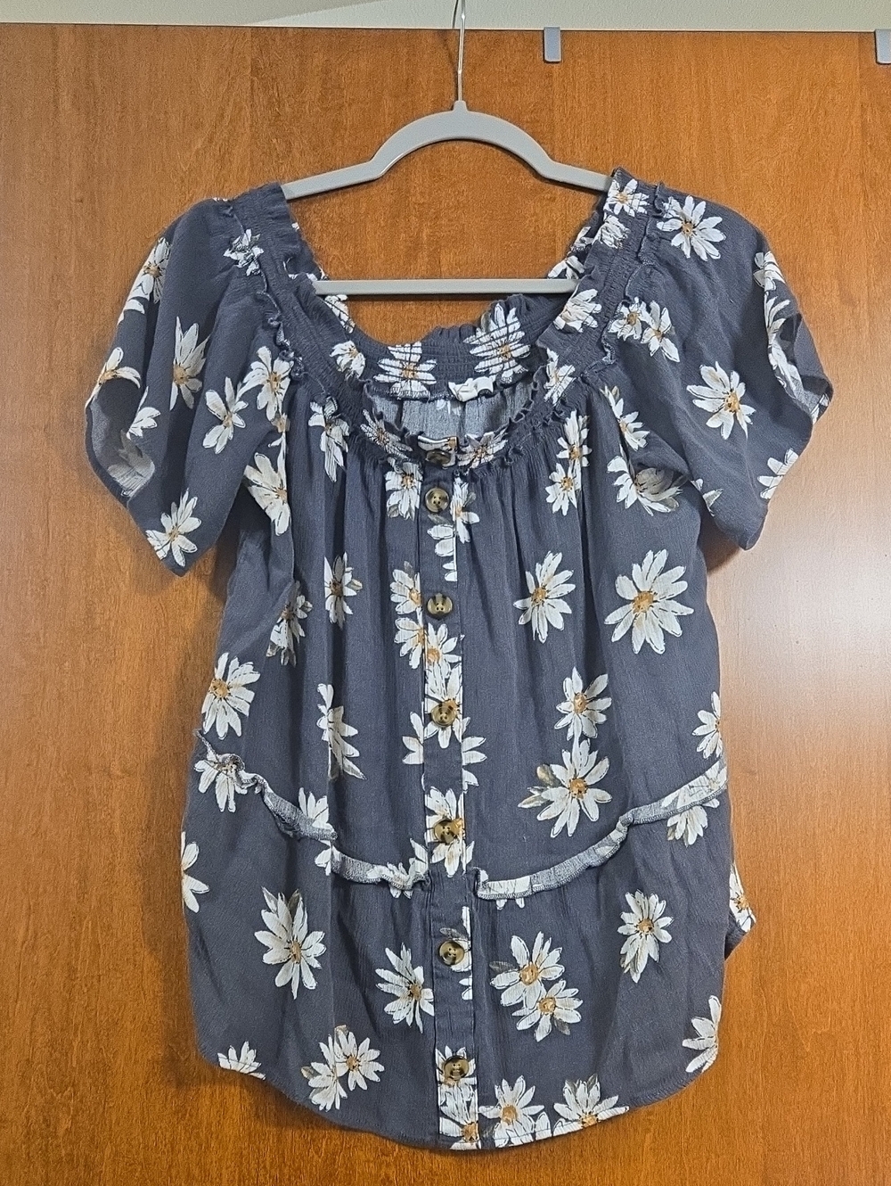 Maurices Gray Floral Off The Shoulder Blouse- Size Large